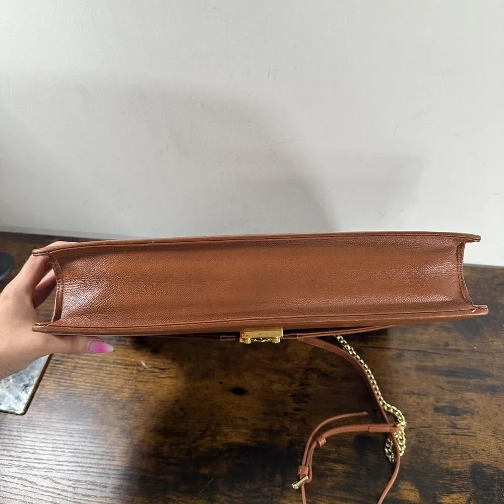Yves Saint Laurent Vintage Briefcase Bag Womens Large Brown Leather Italy Lock